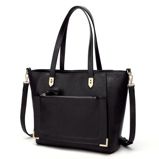 High Quality Hot Sell Tote with Metal Decorative Wardware PU Fashion Bag (WDL0214)