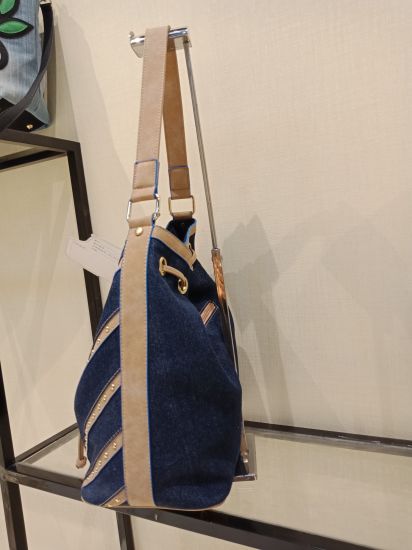 Women Bucket Bag with Revit Designer Handbag Canvas PU Leather Bag (WDL0415)