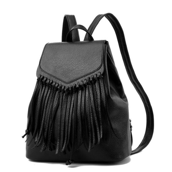 New Women Tassel Leather Backpacks Schoolbag Daily Pack (WDL0943)
