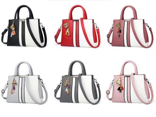 Classic PU White and Black Strap Fashion Lady Handbag Hot Sell Bag (WDL0195)