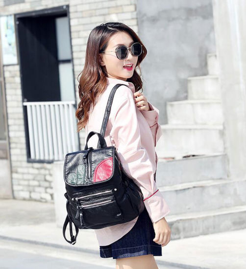 Vintage Stitching Women PU Leather Backpack Causal School Bag (WDL0920)